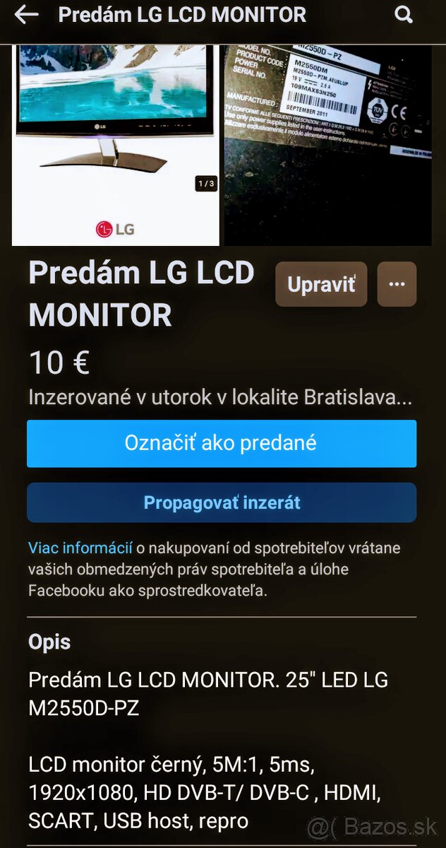 Predám LG LCD MONITOR