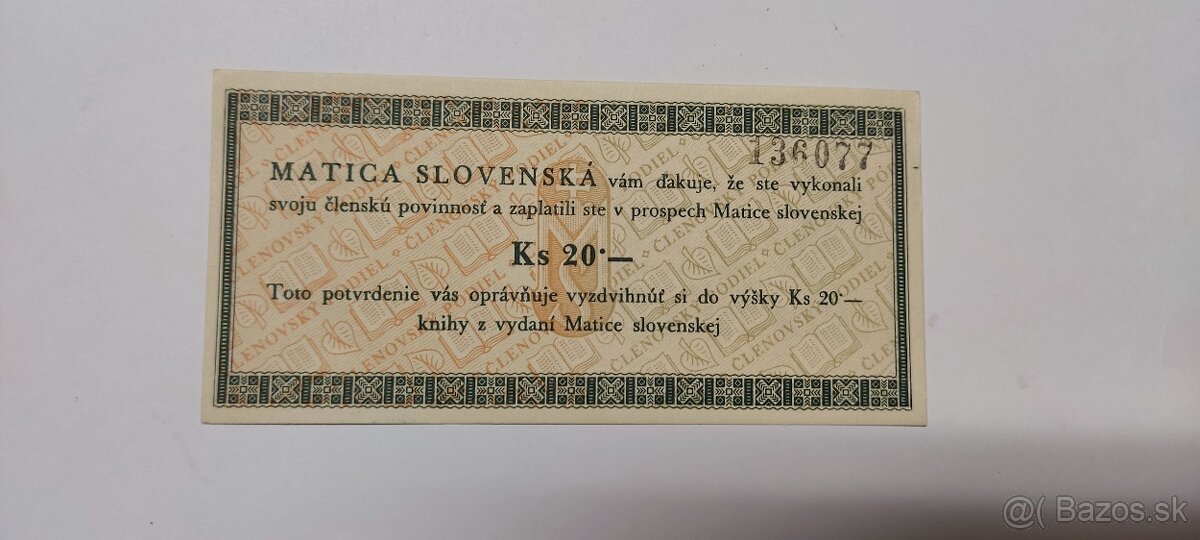 20 Ks cenina MS r. Slovenský štát