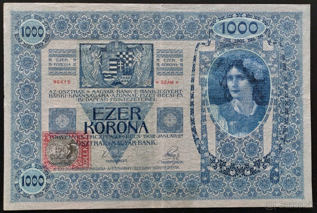 1000 KORÚN ROK 1912 RU - KOLOK ČSR ROK 1919- VEĽMI VZÁCNA