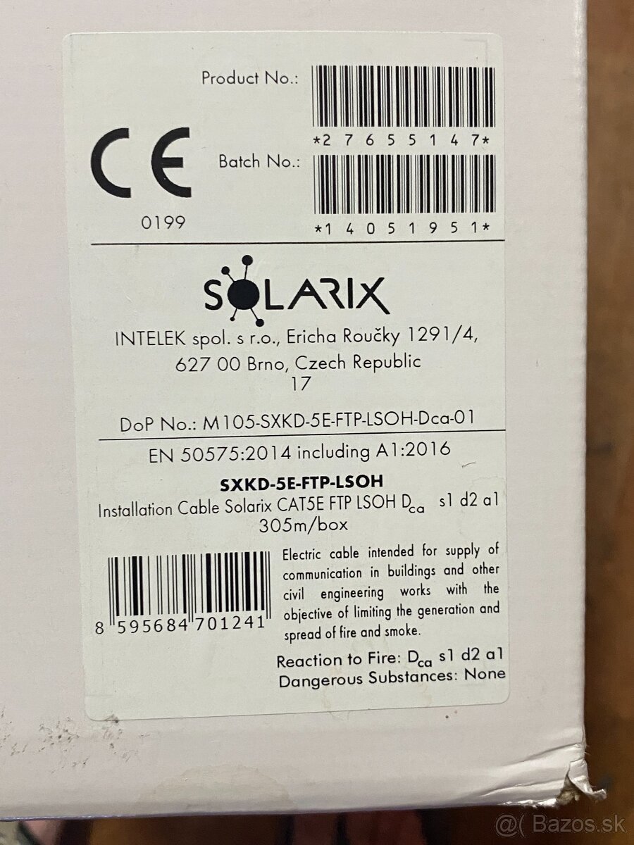 Predám inštalačný kábel Solarix CAT5E FTP LSOH