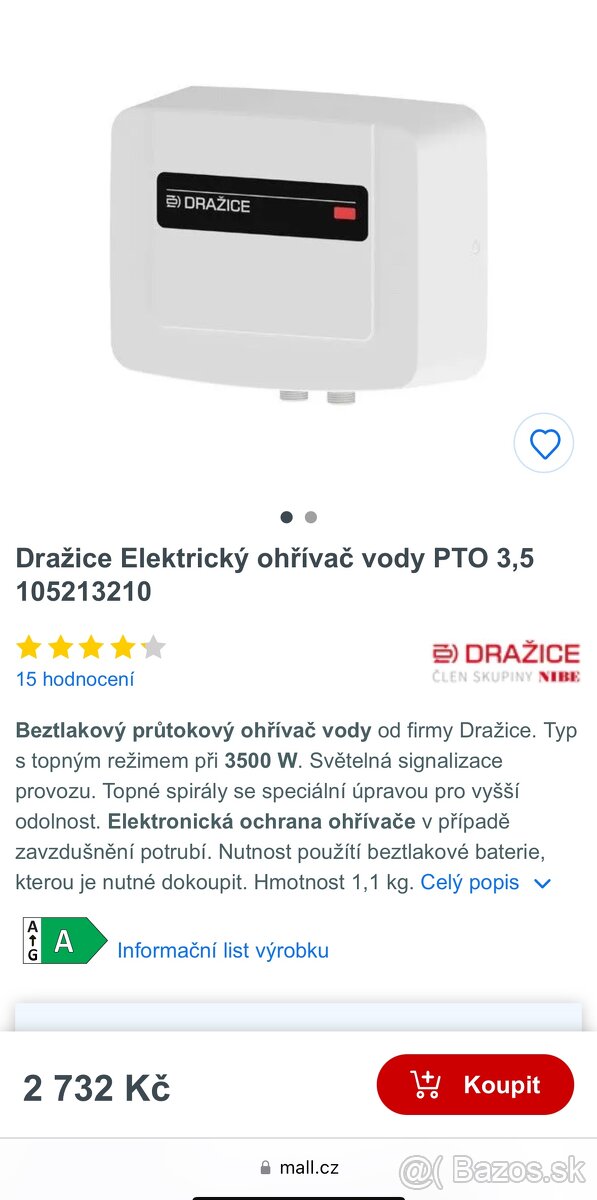 Dražice Elektrický ohřívač vody PTO 3,5 105213210