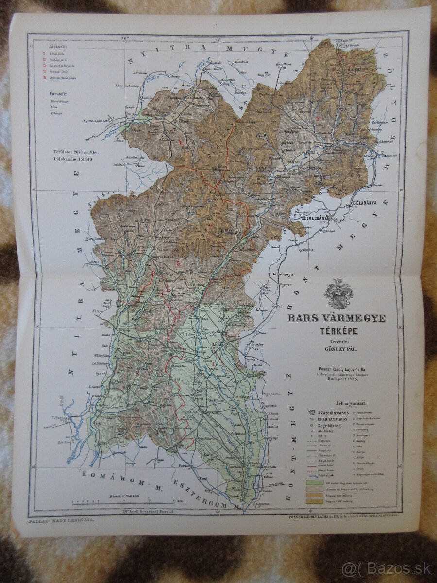 Mapa Tekovská župa r. 1895, Gönczy Pál,