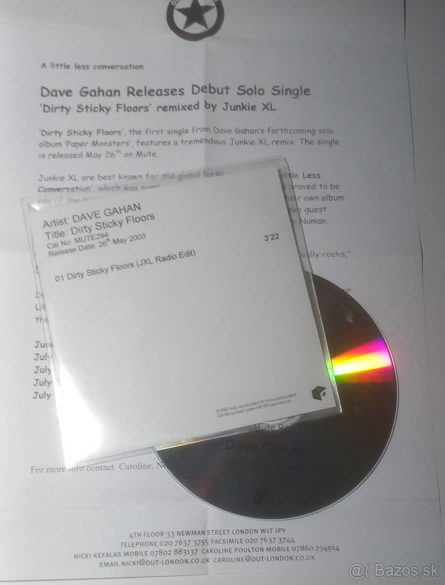 Dave Gahan UK CDr Promo Dirty Sticky Floors