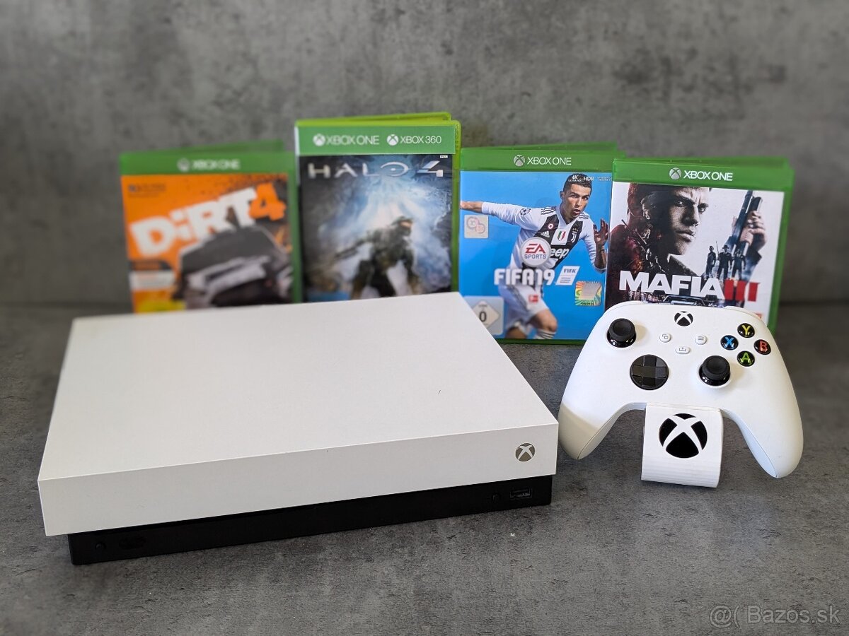 Xbox One X 1TB biele, ovládač, 4 hry Mafia, Fifa, Dirt, Halo