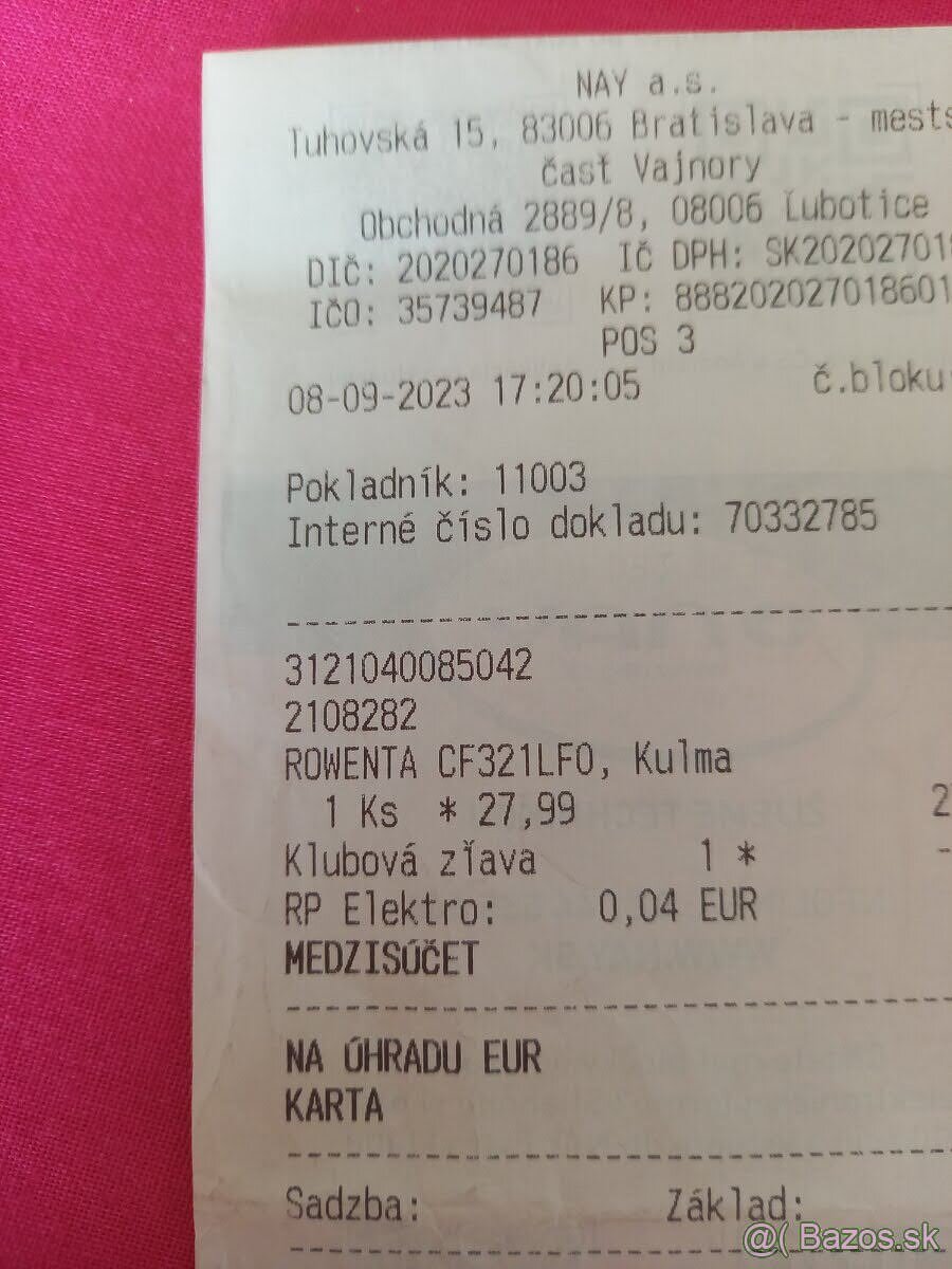 Kulma Rowenta v záruke 1,5 r.