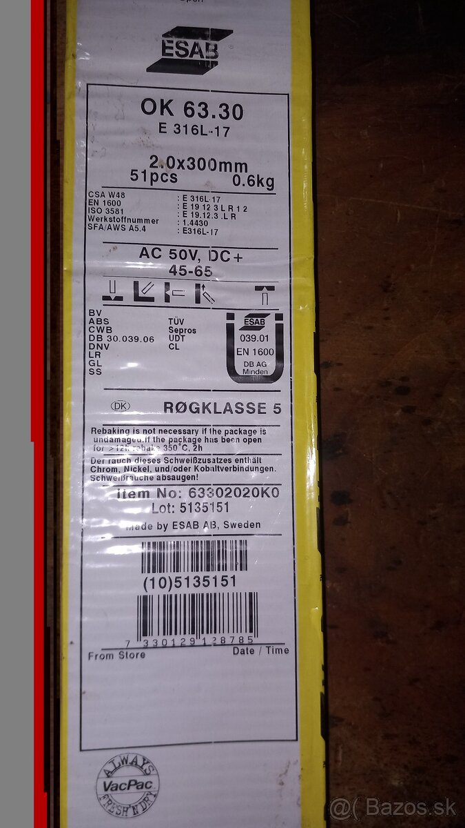 Elektrody ESAB OK 61.30 2,0/300 mm 0,6 kg-nové -- -