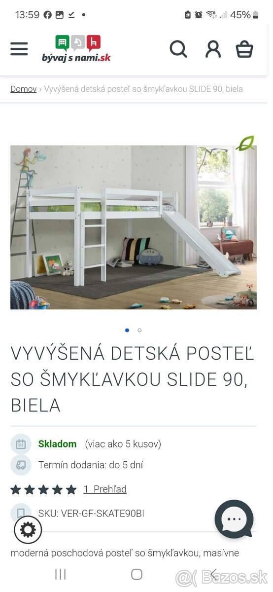 Vyvýšena detska postel so smykalkou