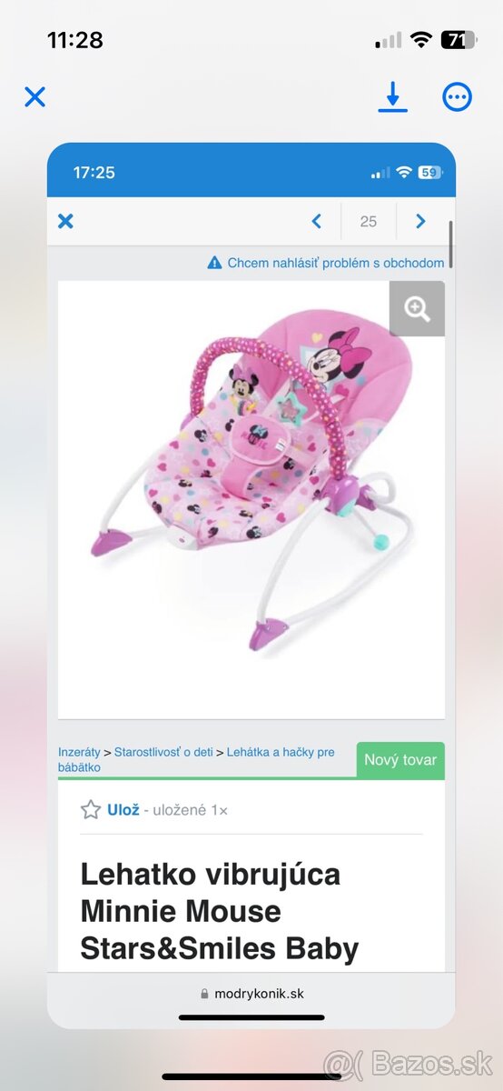 Vibrujúce lehatko Minnie Mouse