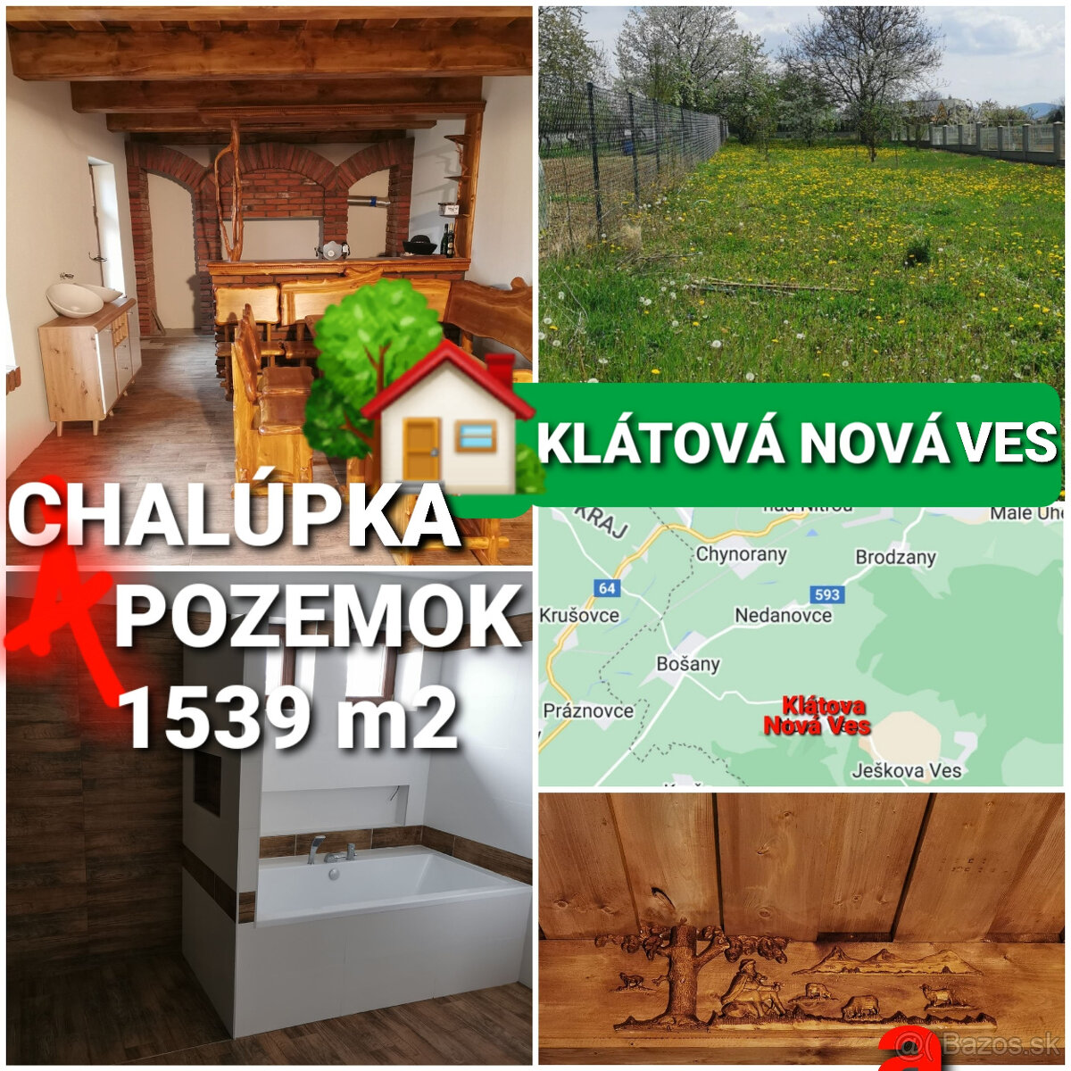 RODINNÝ DOM - CHALÚPKA a POZEMOK 1539m2 KLÁTOVA N. V. -VOĽNÝ