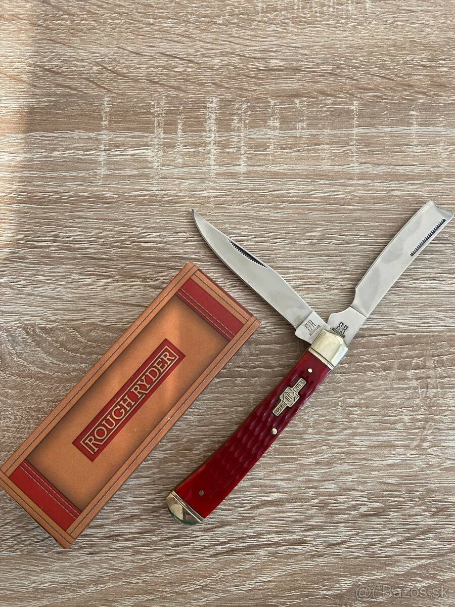 Nôž Rough Ryder Red Jigged Bone Razor Trapper Folding Knife