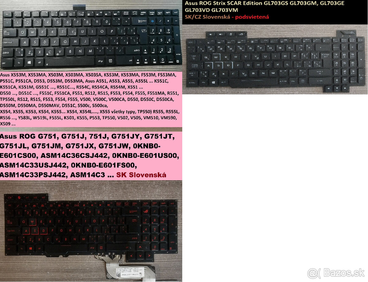 Klavesnice Asus X555, X551, X553M/GL703GS/G751 G751JT ...