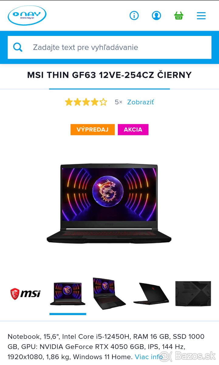 Herný notebook MSI Thin GF63 12VE-254CZ čierny