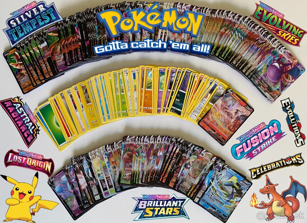 Pokemon Karty 100ks + V Karta(Medium)