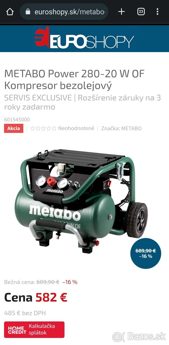 Metabo kompresor 280-20 of bezolejový