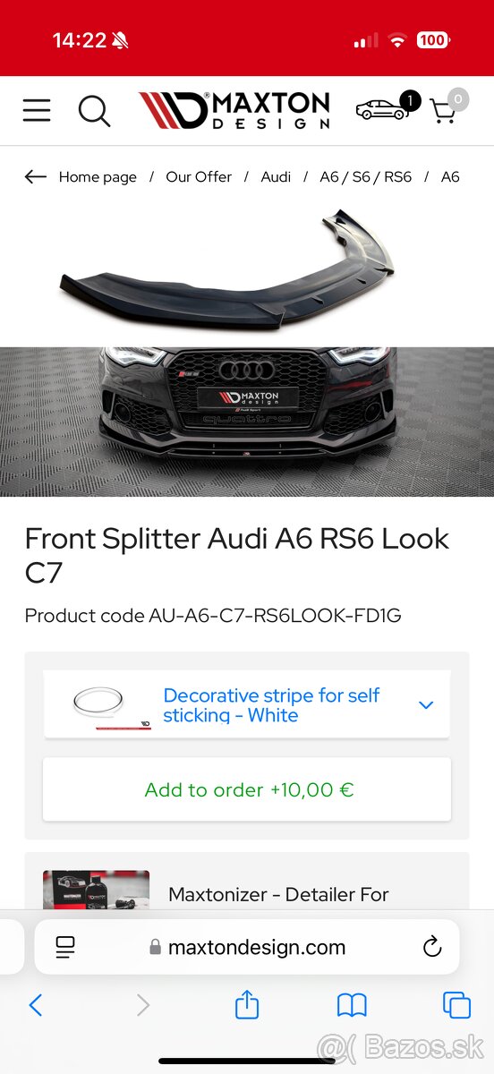 Predný splitter Audi A6 C7 (RS6 Look)