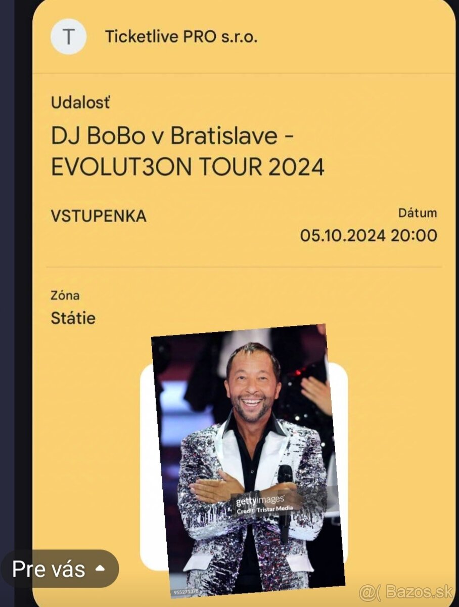 Predám lístok na DJ Bobo