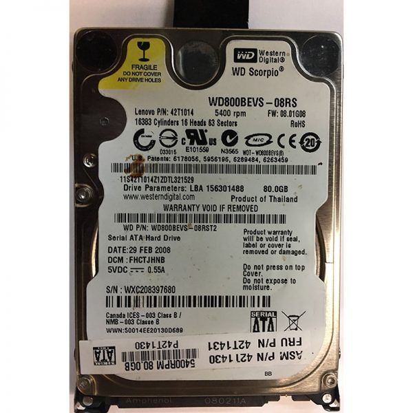 WD 80GB 5400 ot./min SATA 2.5" HDD