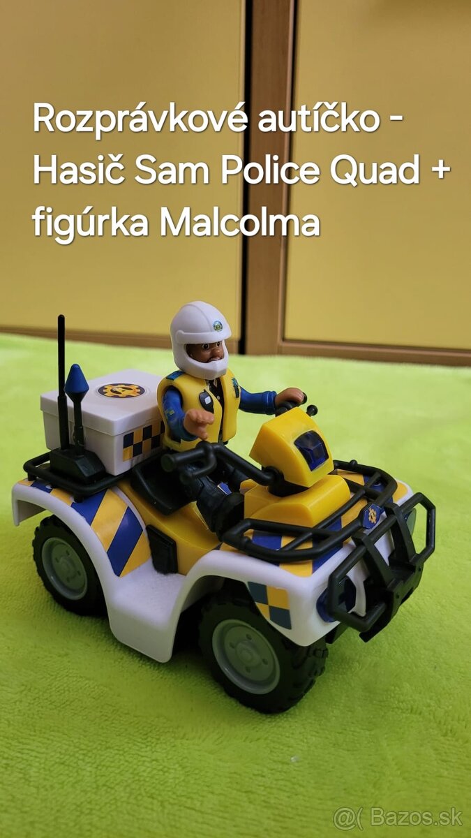 Rozprávkové autíčko - hasič Sam Police Quad+ figúrka Malcolm