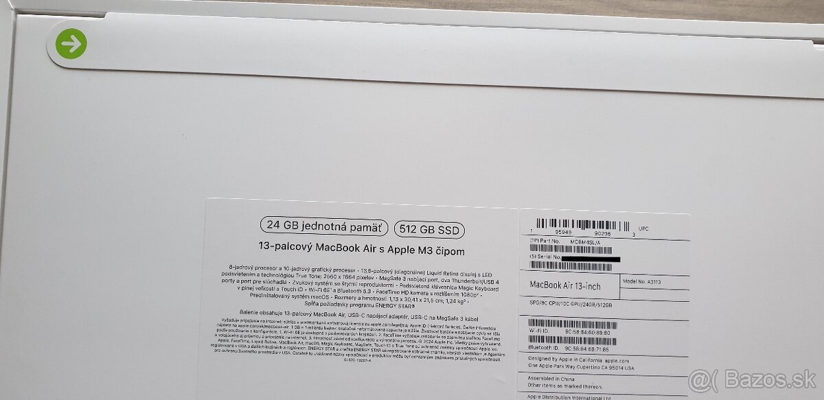 (CTO )MacBook Air 13,6"M3 /8CPU/10GPU/RAM24GB/512GB