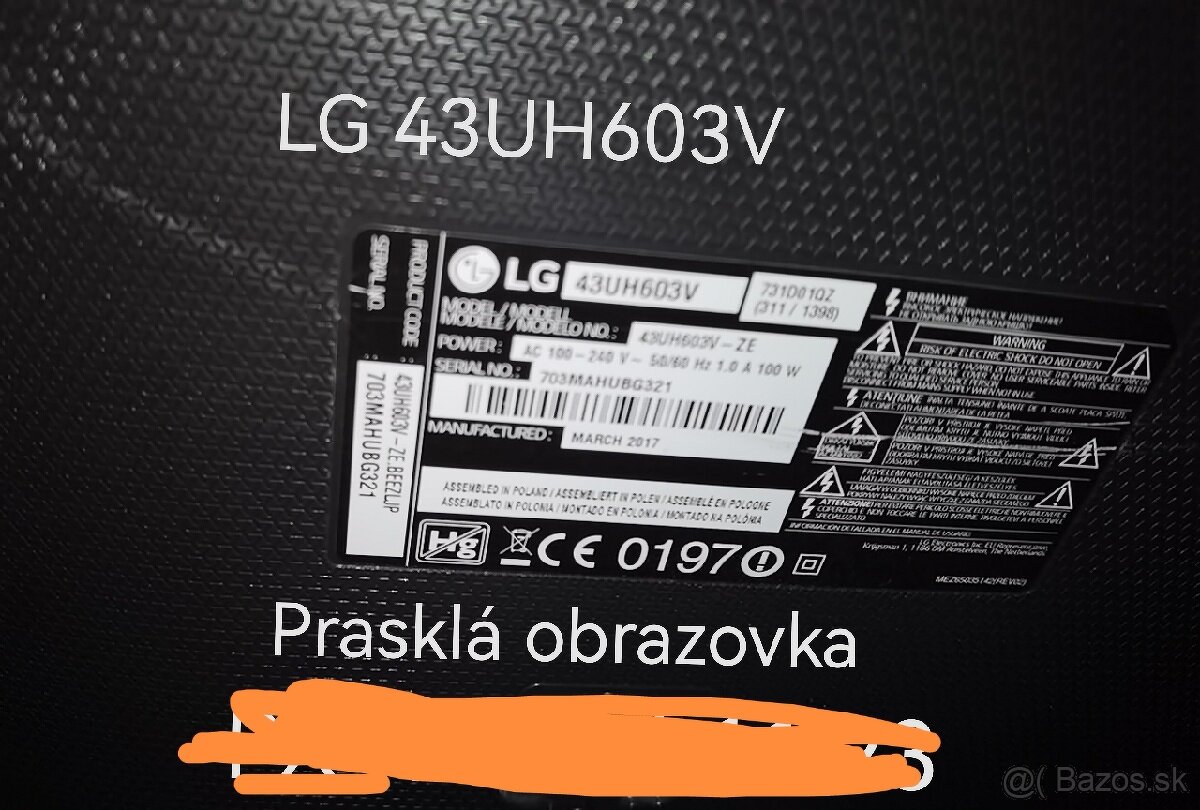 Predám všetky diely z TV LG 43UH603V.