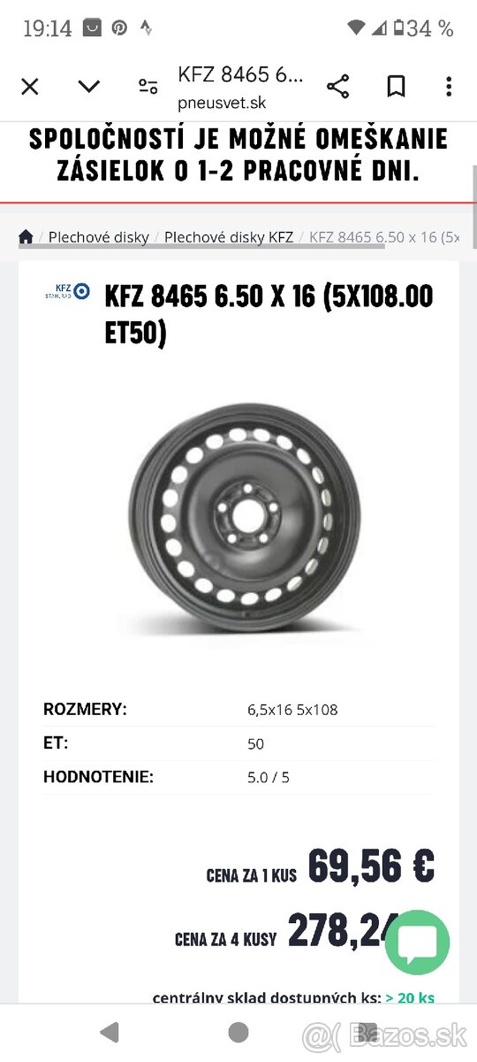 Zimné pneu 215/55 R16 na diskoch