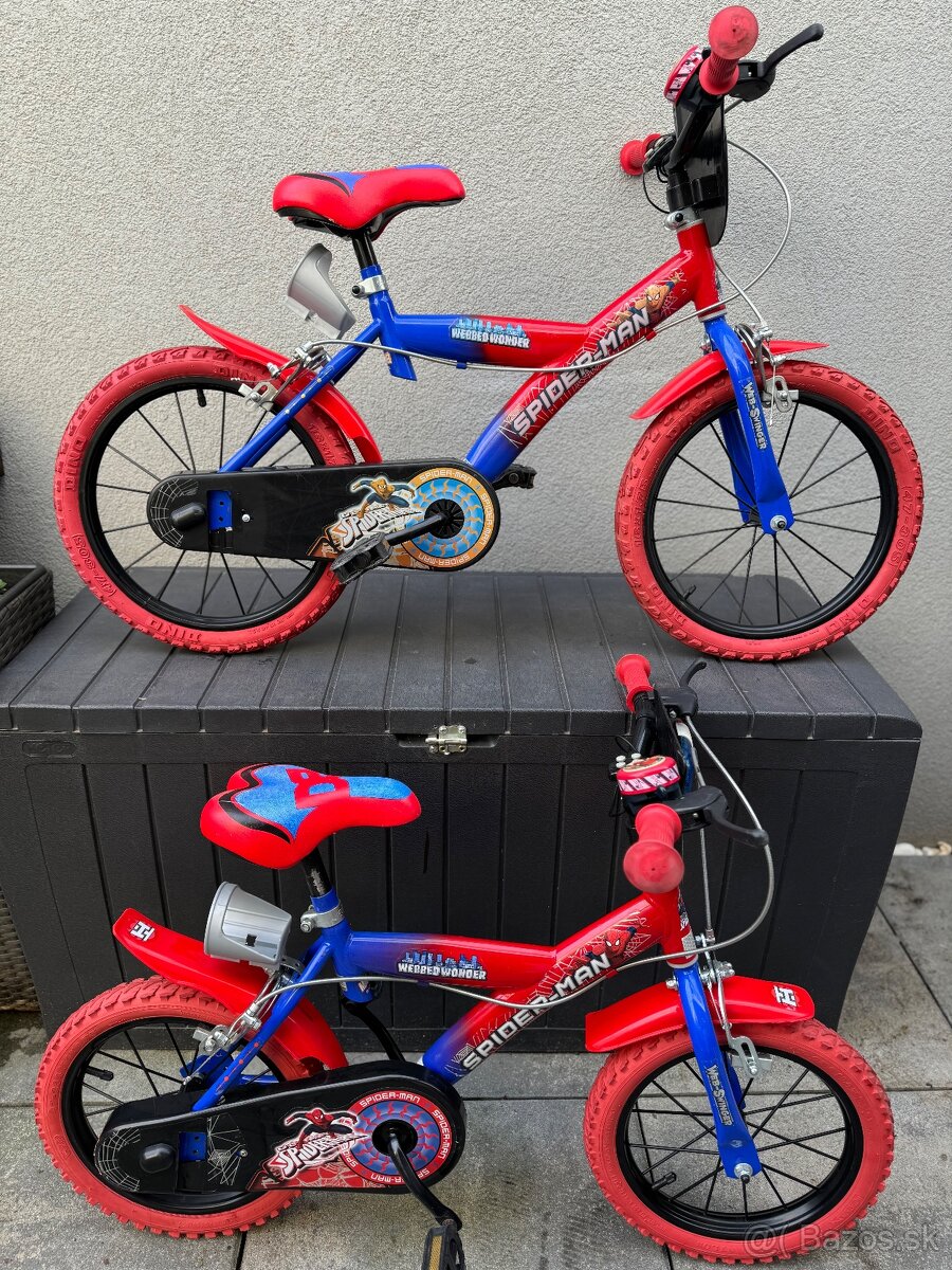 Predáme dva detské bicykle Spiderman veľkosti 14 a 16