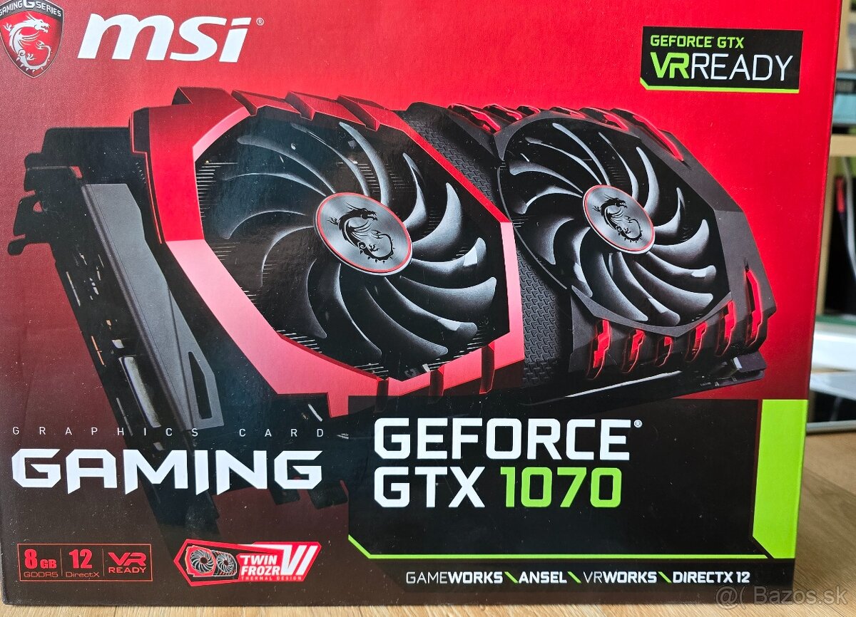 Predám  MSI GTX 1070 GEFORCE Gaming 8 GB - os.odber