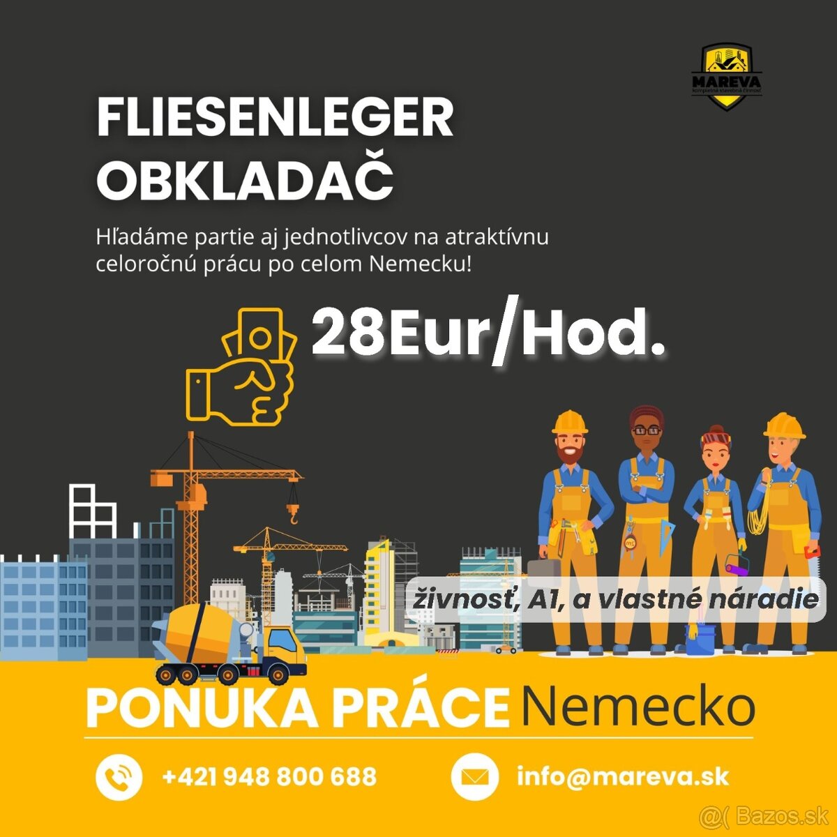 Obkladač Dlažby Obklady Nemecko 28 eur/HOD