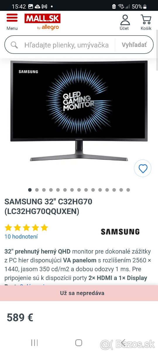 Samsung herny zahnuty monitor 32",144 hz