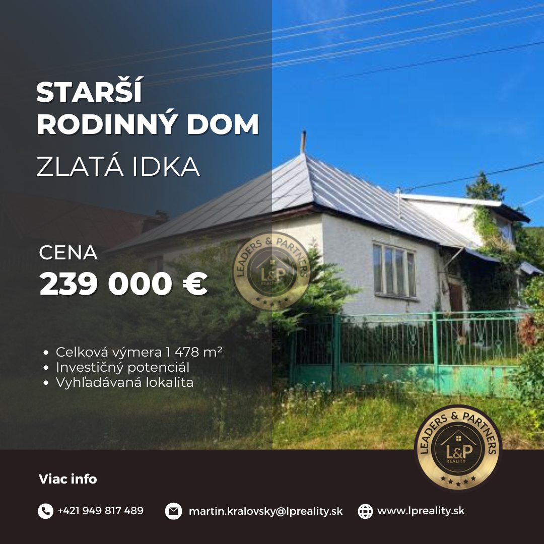 Na predaj starší rodinný dom, Zlatá Idka, 1478 m²