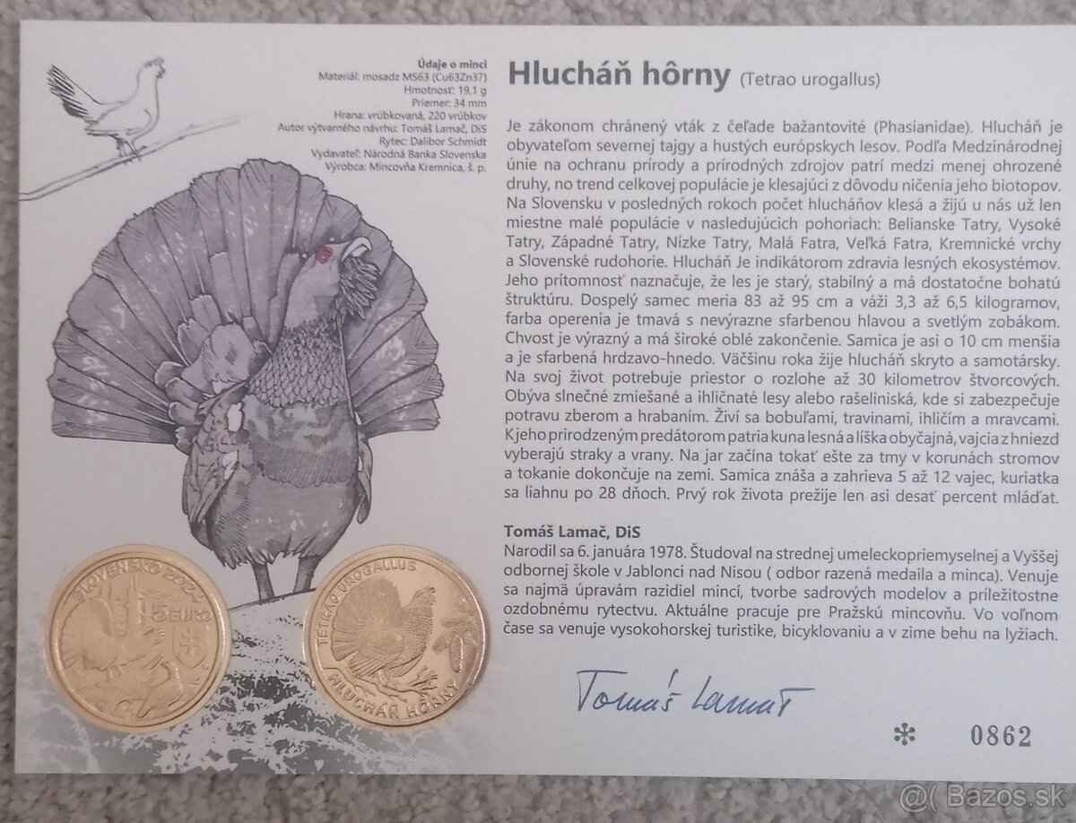 5 euro Hlucháň hôrny autorská karta