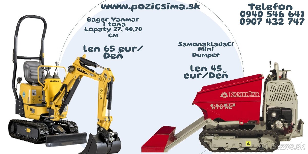 Prenajom minibagra , dumper , vibracna doska , rotavator