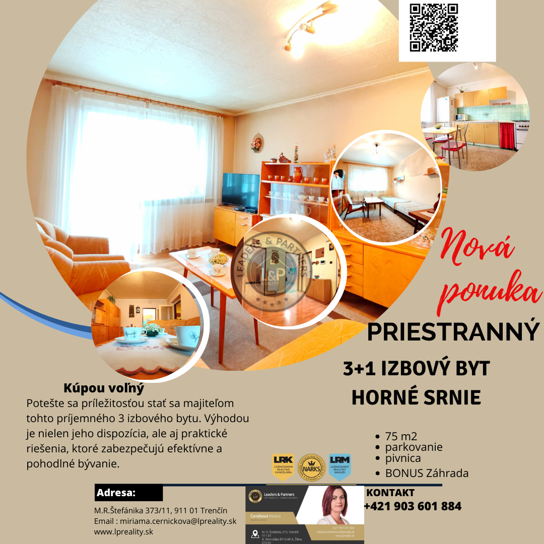 Priestranné 3+1 bývanie (75 m²) s vlastným kúrením, loggiou 