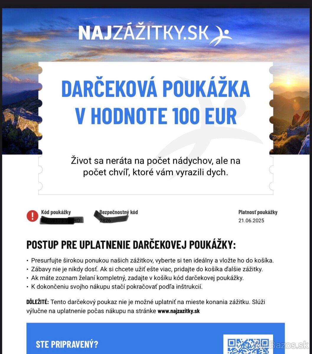 Darčekova poukážka Najzazitky