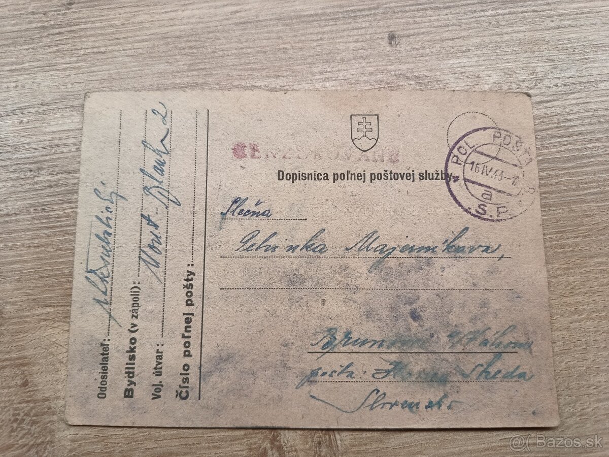 Dopisnica poľnej poštovej služby 1943 Rýchla divízia Rusko