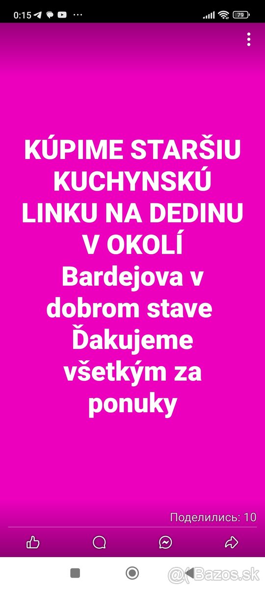 Kúpim kuchynskú linku na dedinu v dobrom stave v Bardejove