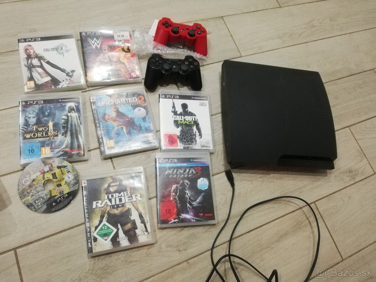 Playstation 3 Slim, ovládače, káble, čítať text