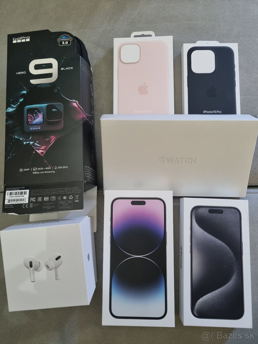 Predám iPhone 15, iPhone 14, Gopro 9, Apple Watch + prísluše