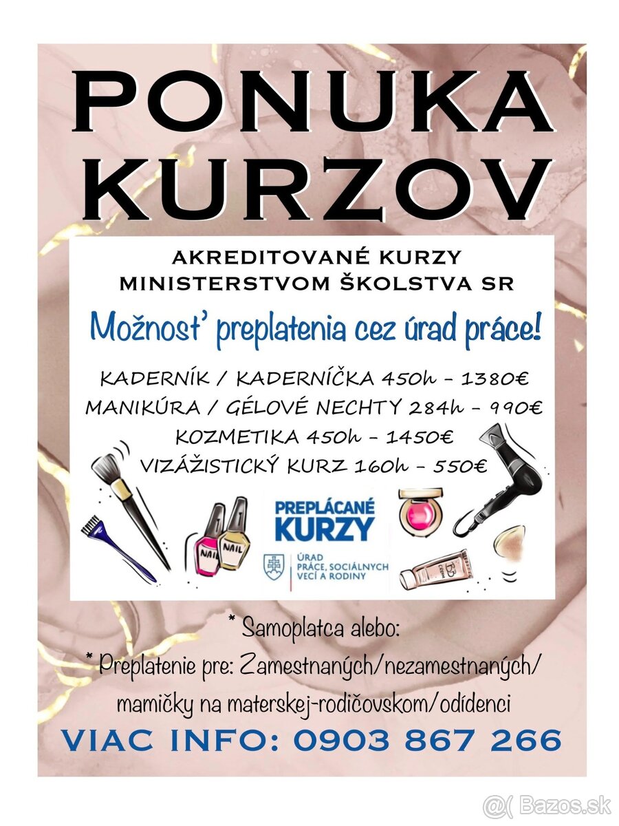 Akreditované kurzy  - Kozmetika, Kaderníctvo, Manikúra,