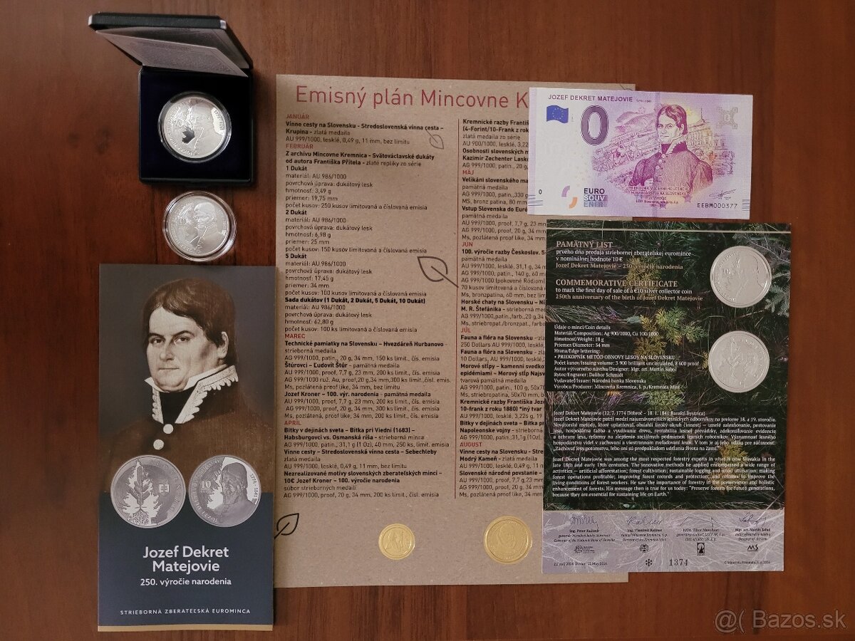 Strieborná zberateľská minca 10€ Jozef Dekret Matejovie