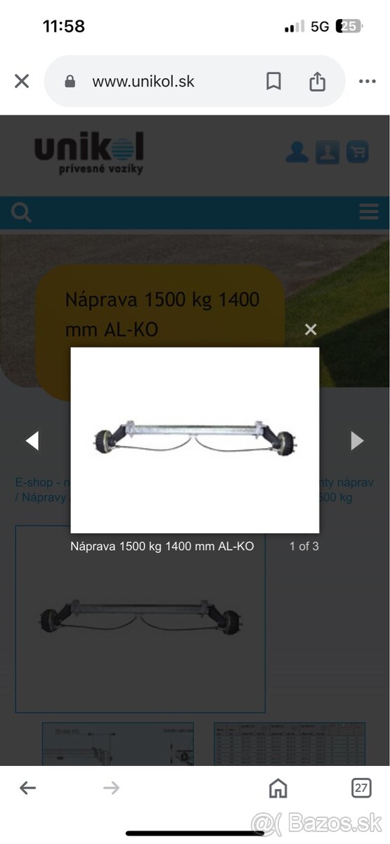 Nápravy ALKO B1600-3 140cm 1500kg