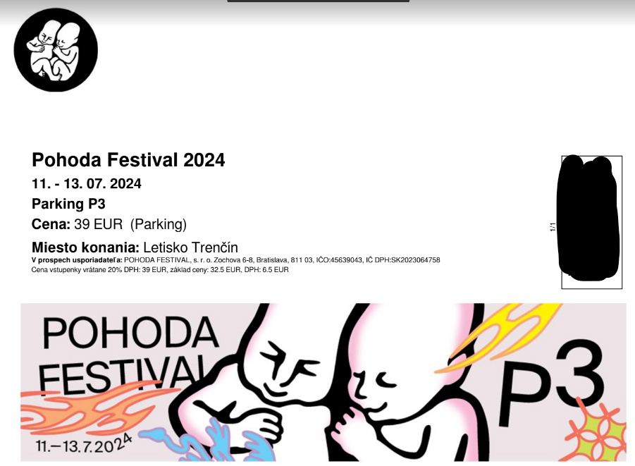 Festival POHODA: Predam jedno parkovacie miesto P3