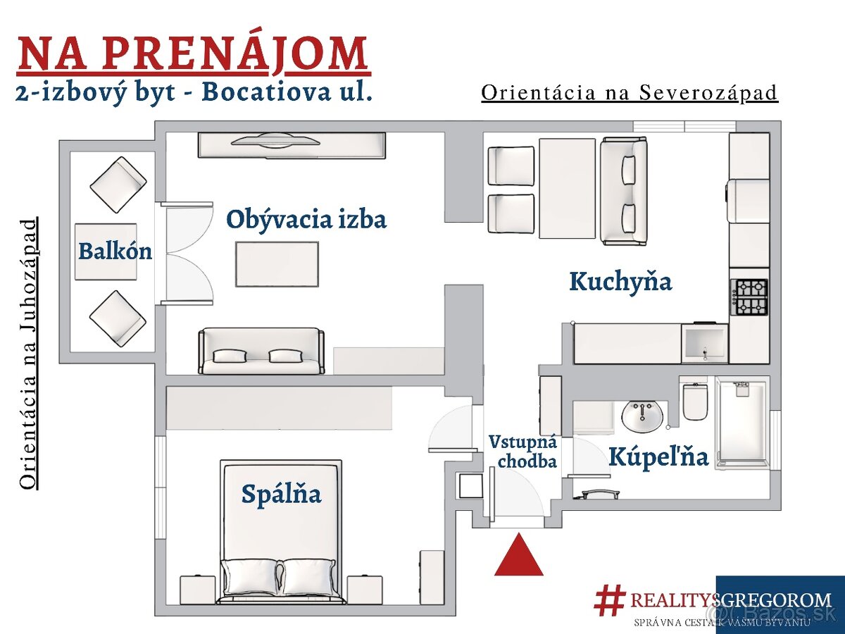 NA PRENÁJOM_2-izb. byt, Bocatiova, 50 m2, balkón, zariadený