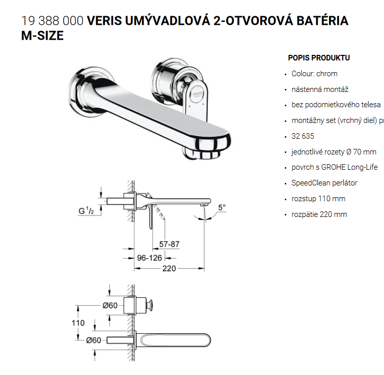 GROHE VERIS nástenná umývadlová batéria