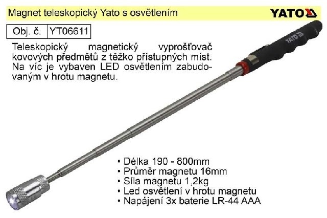 Patka magnetická teleskopická s LED (YT-06611)// 3,38€/ks