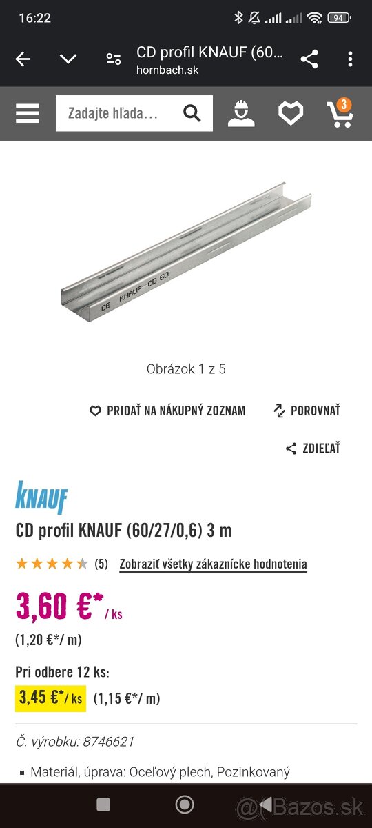 CD profil Knauf (60270,6) 3m -14ks