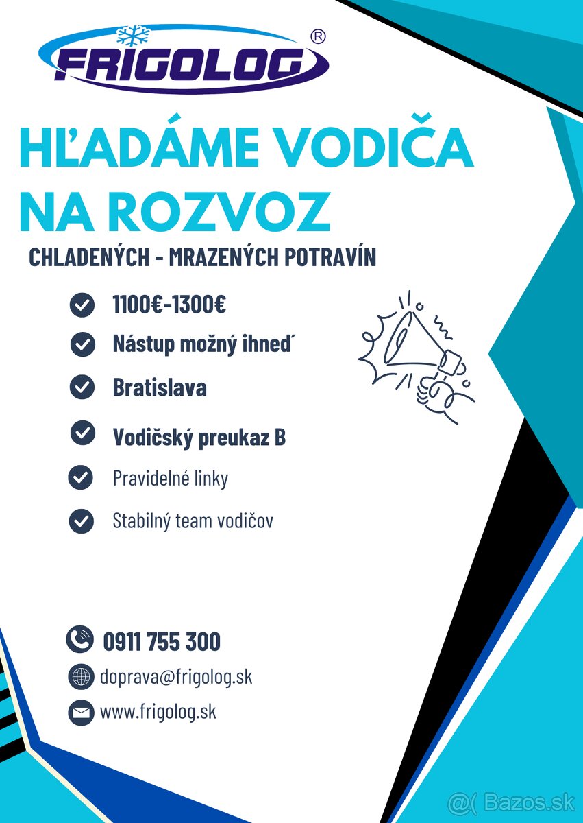 Hľadáme vodiča na rozvoz potravín - Dodávka