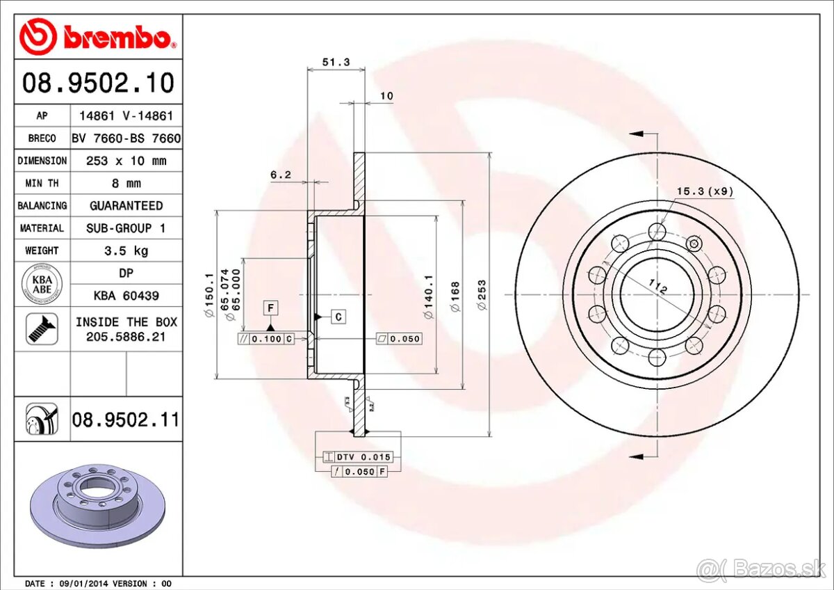 Brzdový kotúč BREMBO 08.9502.11