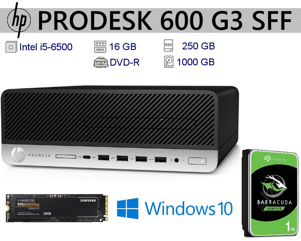 HP 600G3, i5-6500, 16GB RAM, 250GB SSD, 1TB HDD, W10Profi