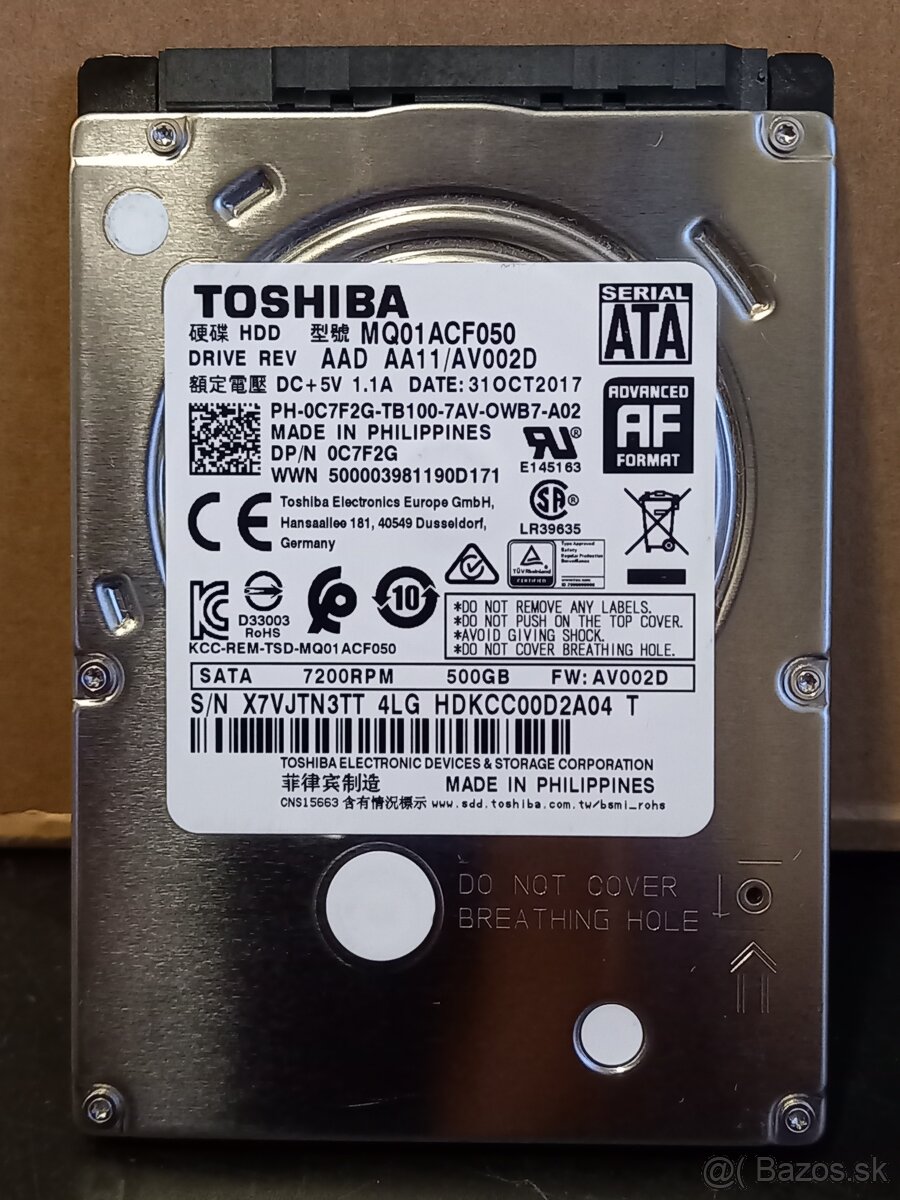 500GB HDD 2.5" Toshiba MQ01ACF050 7200rpm